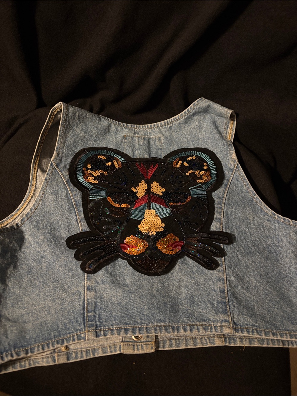 Vintage Paris Blues Originals Denim Blouse with Tiger Patch on Back